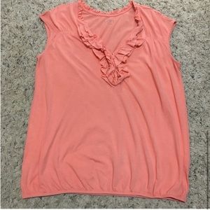 Loft v-neck ruffle accent top